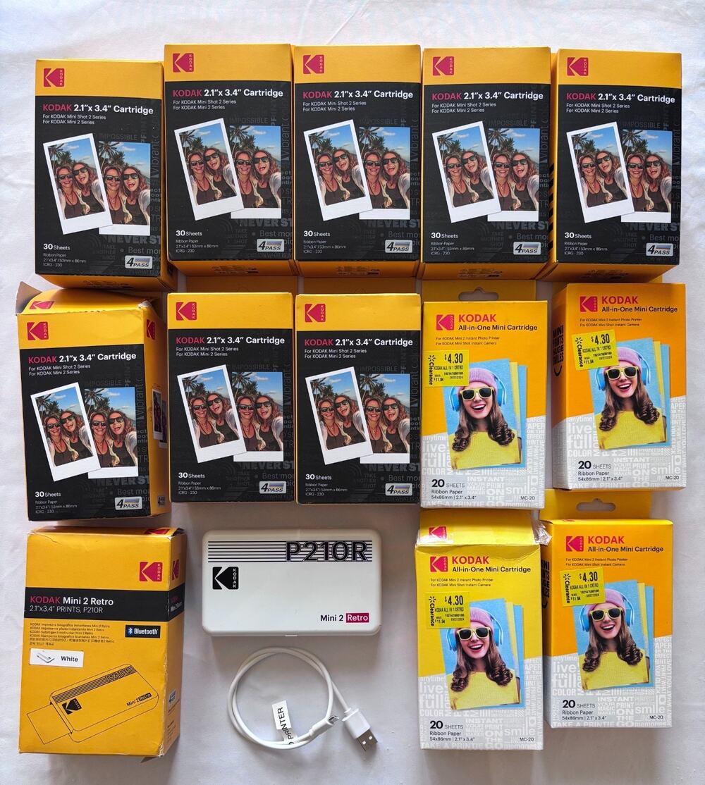 Kodak Mini 2 Retro Portable Photo Printer P210R 300+ Prints BUNDLE